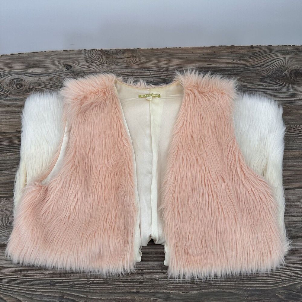 Gianni Bini Women's Pink Ombre Open Faux Fur Lined‎ Sleeveless Vest Size Med